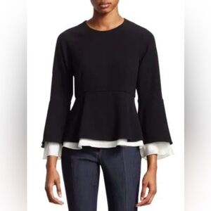 Cinq À Sept “Avalon” Crepe Long-Sleeve Layered Top in Black Ivory Size XS